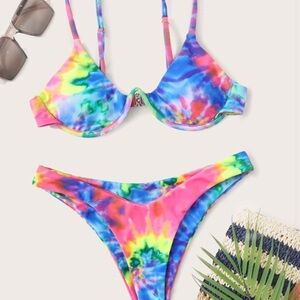 Tie Dye Underwire High Leg Bikini Swimsuit